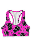 Creepin' it Real Stella Pink Goth RIP Printed Sports Yoga Bra - Women - Pineapple Clothing