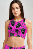 Creepin' it Real Starla Pink Goth RIP Print Crop Top Sport Bra - Women - Pineapple Clothing