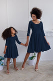 Deep Navy Blue Skater Fit & Flare Easter Party Mommy and Me Dresses