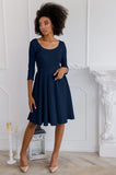 Deep Navy Blue Skater 3/4 Sleeve Flowy Easter Party Dress - Women