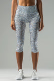 Diamanté Ellie Grey Foil Print Yoga Capri Gym Cropped Leggings - Women