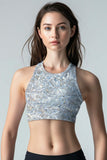 Diamanté Starla Grey Diamond Print Padded Crop Top Sports Bra - Women