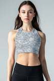 Diamanté Starla Grey Diamond Print Padded Crop Top Sports Bra - Women