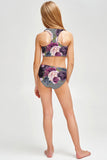 Duchess Claire Grey Floral Print Two-Piece Sporty Swimwear Set - Girls