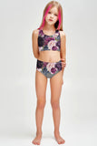 Duchess Claire Grey Floral Print Two-Piece Sporty Swimwear Set - Girls