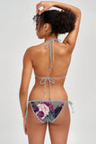 Duchess Lara Grey Floral Printed Triangle String Bikini Top - Women