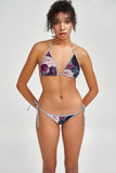 Duchess Linda Grey Floral Print Side Tie Cheeky Bikini Bottom - Women