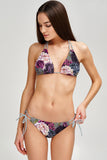 Duchess Sofia Grey Floral Print Loop Tie Cheeky Bikini Bottom - Women