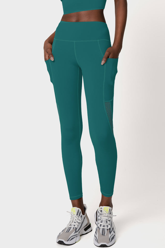 SALE! Emerald Green Cassi Workout Yoga Leggings with Mesh & Pockets - Women