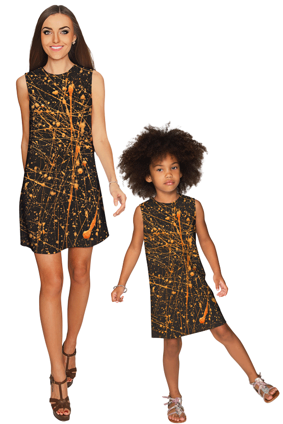 Pineapple Clothing Extraordinary Brown Abstract Printed Fall Winter Mommy and Me Dresses for Thanksgiving, Christmas, Holiday - Mom and Daughter Matching Outfits / L