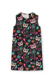 FangTastic Adele Black Skull Cat Print Halloween Shift Dress - Girls