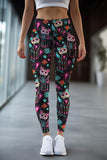 FangTastic Lucy Black Cat Halloween Print Leggings Yoga Pants - Women