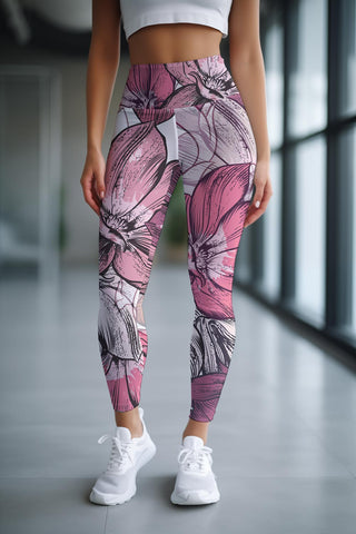 Floral Pink Capri Leggings for Women With High Waist for Tummy Control 