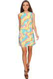 Festival Girl Adele Yellow Floral Print Party Shift Mini Dress - Women - Pineapple Clothing