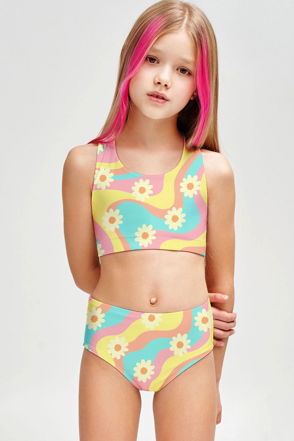 Festival Girl Claire Yellow Two-Piece Swimsuit Sporty Set - Girls - Pineapple Clothing