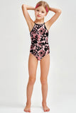 Flirty Girl Becky Pink Flower Full Coverage One-Piece Swimsuit - Girls