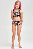 Flirty Girl Claire Pink Flower Two-Piece Sporty Swimwear Set - Girls