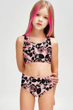 Flirty Girl Claire Pink Flower Two-Piece Sporty Swimwear Set - Girls