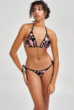 Flirty Girl Lara Pink Flower Print Triangle String Bikini Top - Women
