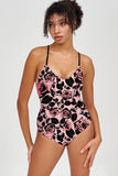 Flirty Girl Nikki Pink Flower Strappy Back One-Piece Swimsuit - Women