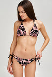 Flirty Girl Sara Pink Flower Print Strappy Triangle Bikini Top - Women