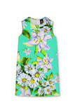 Flower Party Adele Green Designer Summer Shift Dress - Girls