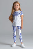 Flowerful Zoe White Blue Floral Print Summer T-Shirt - Girls