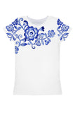 Flowerful Zoe White Blue Floral Print Summer T-Shirt - Girls