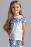 Flowerful Zoe White Blue Floral Print Summer T-Shirt - Girls