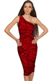 Full Moon Layla Red Goth Fall Bat Print Alt Bodycon Midi Dress - Women - Pineapple Clothing