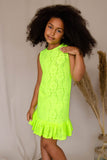 Bright Neon Yellow Lace Summer Holiday Dress - Girls