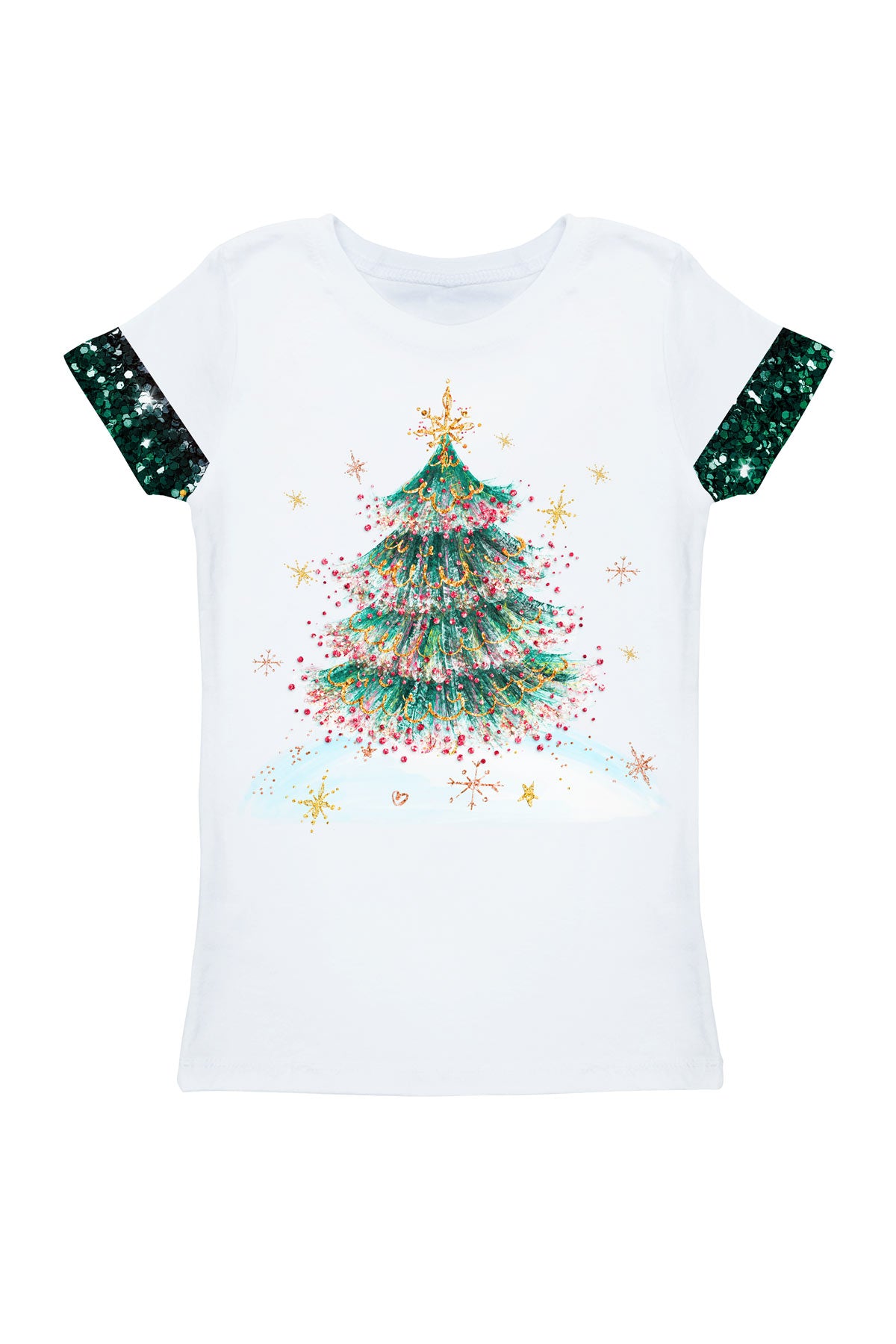 Glitzy Tinsel Zoe White Christmas Tree Printed Holiday T-Shirt - Girls - Pineapple Clothing