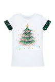 Glitzy Tinsel Zoe White Christmas Tree Printed Holiday T-Shirt - Girls - Pineapple Clothing