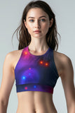 Ghost Town Starla Purple Bat Print Padded Crop Top Sports Bra - Women