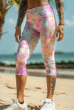 Girly Swirl Ellie Pink Tie Dye Performance Yoga Capri Leggings - Women