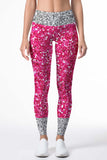 Glam Doll Lucy Pink & Silver Glitter Print Leggings Yoga Pants - Women