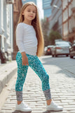 Glittering Azure Lucy Blue & Silver Print Cute Leggings - Kids