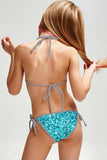 Glittering Azure Liza Blue Triangle Two Piece Swim Bikini Set - Girls - Pineapple Clothing
