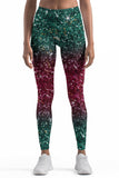 Glitzy Tinsel Lucy Green Glitter Printed Leggings Yoga Pants - Women