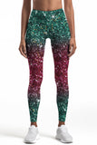 Glitzy Tinsel Lucy Green Glitter Printed Leggings Yoga Pants - Women