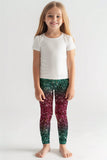 Glitzy Tinsel Lucy Green Glitter Shiny Print Holiday Leggings - Girls