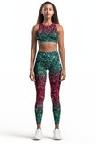 Glitzy Tinsel Lucy Green Glitter Printed Leggings Yoga Pants - Women