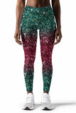 Glitzy Tinsel Lucy Green Glitter Printed Leggings Yoga Pants - Women