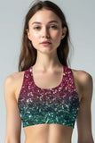 Glitzy Tinsel Stella Green Seamless Racerback Sport Yoga Bra - Women