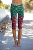 Glitzy Tinsel Ellie Green Glitter Printed Yoga Capri Leggings - Women - Pineapple Clothing