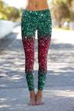 Glitzy Tinsel Lucy Green Glitter Printed Leggings Yoga Pants - Women - Pineapple Clothing