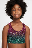 Glitzy Tinsel Stella Green Glitter Seamless Sports Bra Crop Top - Kids - Pineapple Clothing