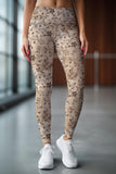 Golden Latte Lucy Beige Floral Printed Leggings Yoga Pants - Women