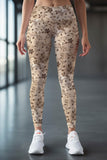 Golden Latte Lucy Beige Floral Printed Leggings Yoga Pants - Women