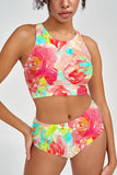 Good Idea Cara Pink Green Flower Printed Hipster Bikini Bottom - Women